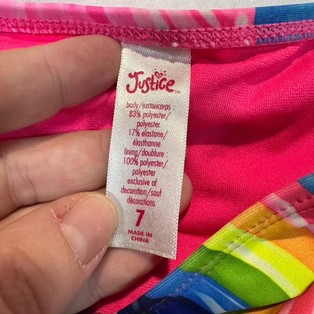 Justice Bikini Swimsuit‎ Girls 6/7 Pink Flamingo Rainbow Unicorn Flounce 2PC - Picture 2 of 8